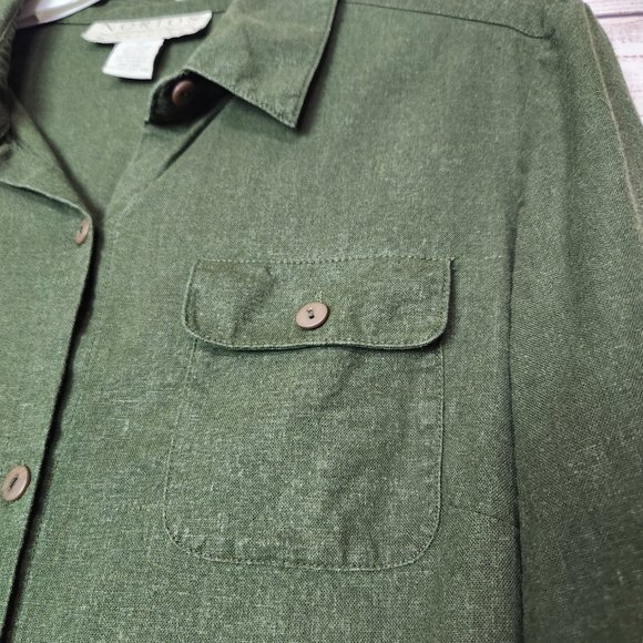 Norton McNaughton Button Up Shirt Women's Size 12 Green 3/4 Sleeve Linen Blend - Picture 7 of 13